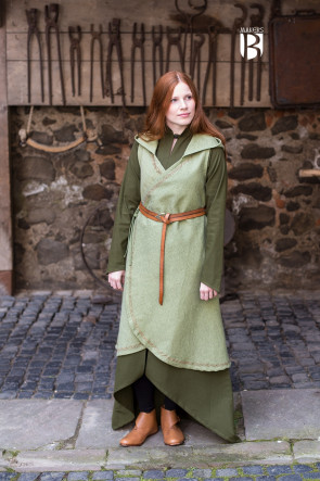 Wrap Dress with pointed hood linden green